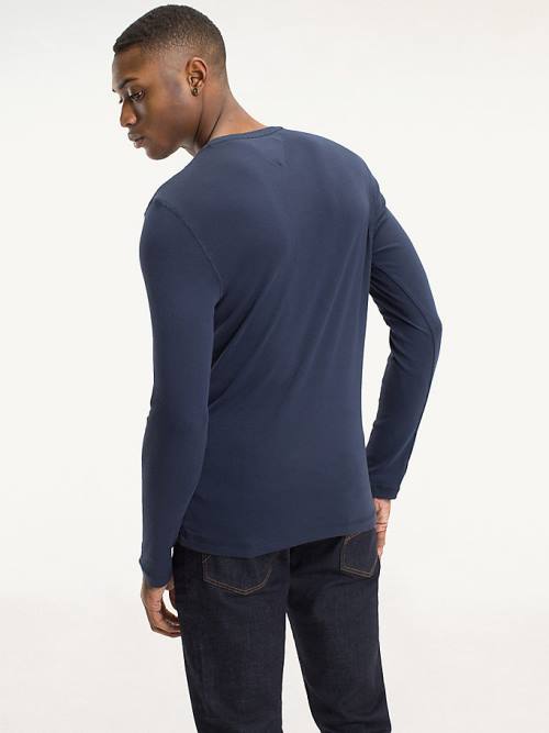 Tommy Hilfiger Long Sleeved Ribbed Organic Pamuklu Tişört Erkek Mavi | TH896JRL