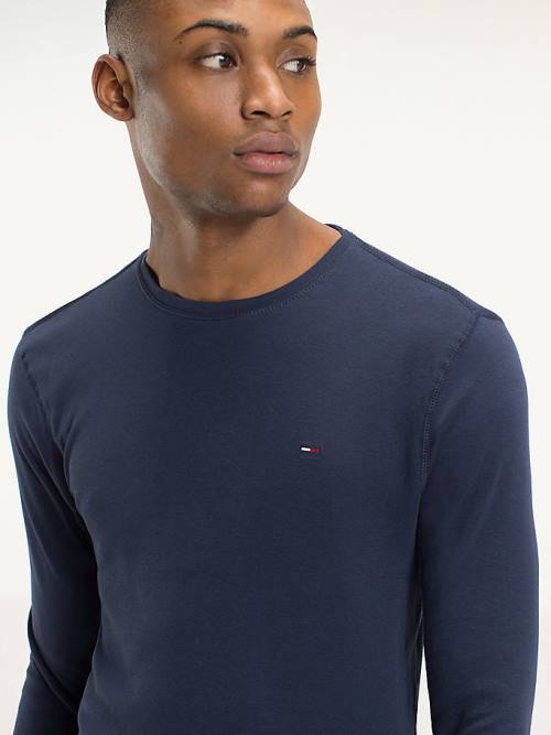 Tommy Hilfiger Long Sleeved Ribbed Organic Pamuklu Tişört Erkek Mavi | TH896JRL