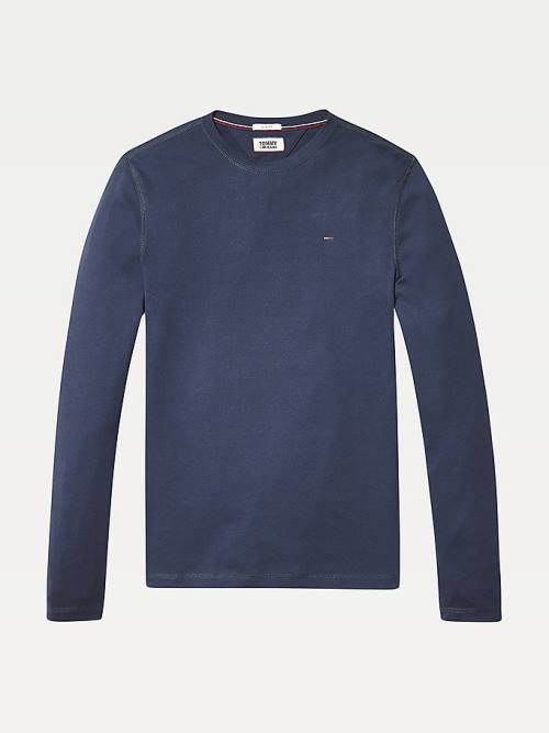 Tommy Hilfiger Long Sleeved Ribbed Organic Pamuklu Tişört Erkek Mavi | TH896JRL