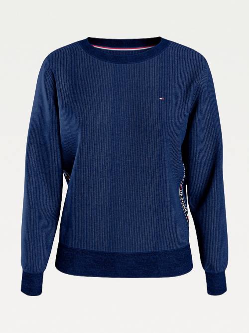 Tommy Hilfiger Lounge Logo Tape Velour Sweatshirt Tişört Kadın Mavi | TH034BYG