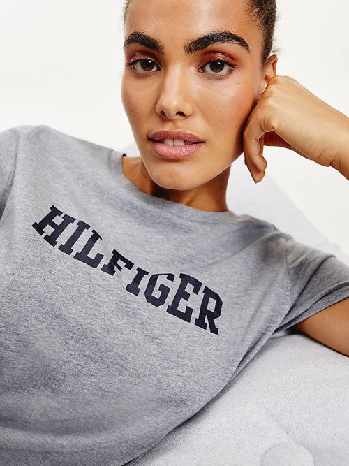 Tommy Hilfiger Lounge Organic Pamuklu Tişört Kadın Gri | TH150ADM