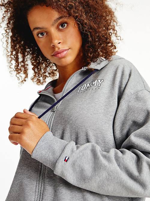 Tommy Hilfiger Lounge Zip-Thru Logo Kapüşonlu Sweatshirt Kadın Gri | TH137EUT