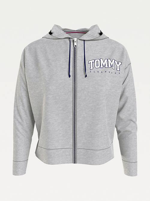 Tommy Hilfiger Lounge Zip-Thru Logo Kapüşonlu Sweatshirt Kadın Gri | TH137EUT