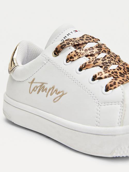 Tommy Hilfiger Low-Top Leopard Dantel-Up Spor Ayakkabı Kiz Çocuk Beyaz | TH952WRB