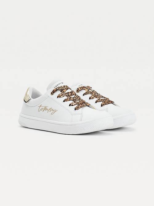 Tommy Hilfiger Low-Top Leopard Dantel-Up Spor Ayakkabı Kiz Çocuk Beyaz | TH952WRB