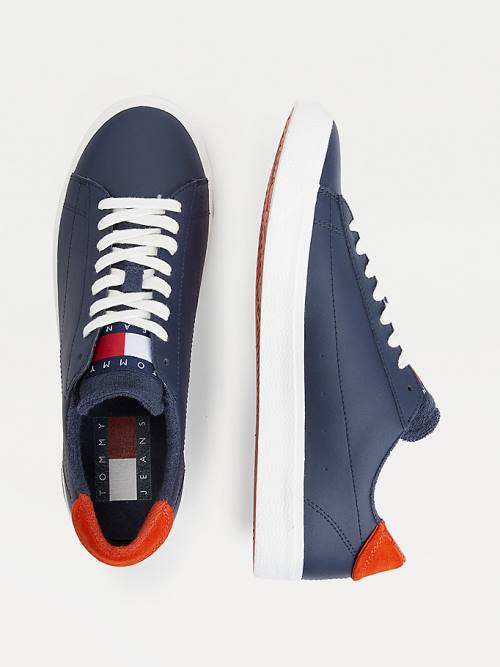 Tommy Hilfiger Low-Top Vulcanised Spor Ayakkabı Erkek Mavi | TH932JWV