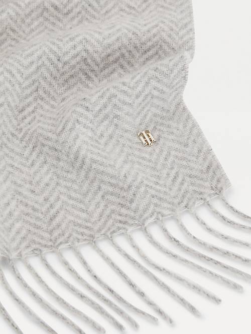 Tommy Hilfiger Lux Cashmere Wool Herringbone Fular Kadın Gri | TH280TGK