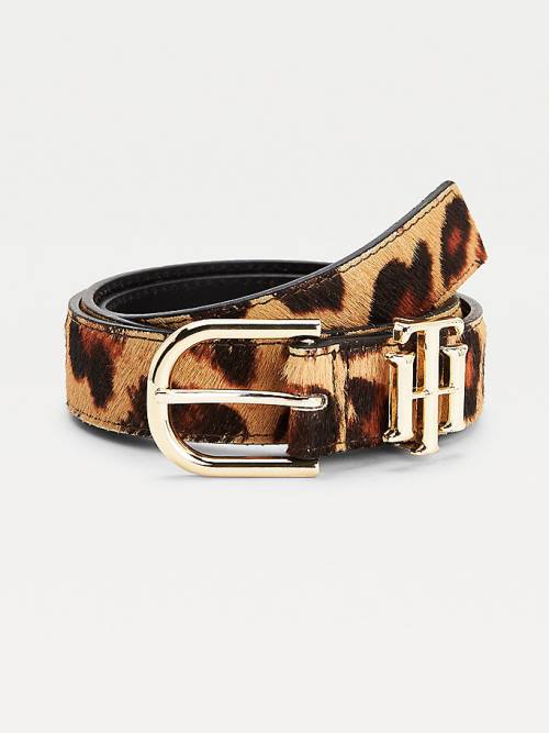 Tommy Hilfiger Luxe Calf-Hair Deri Kemer Kadın Bej Rengi | TH402ITB