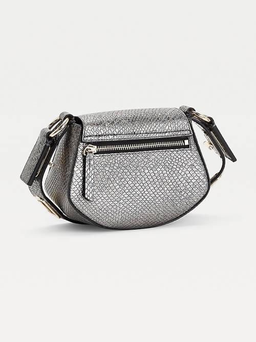 Tommy Hilfiger Luxe Deri Small Metallic Crossover Çanta Kadın Gri | TH608PNX