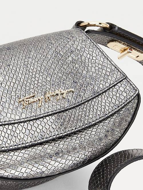 Tommy Hilfiger Luxe Deri Small Metallic Crossover Çanta Kadın Gri | TH608PNX