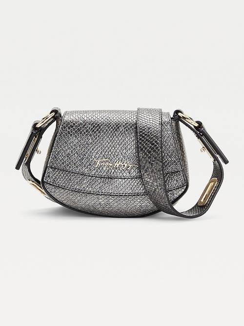 Tommy Hilfiger Luxe Deri Small Metallic Crossover Çanta Kadın Gri | TH608PNX