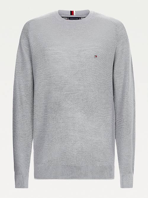 Tommy Hilfiger Luxury Wool Textured Jumper Kazak Erkek Gri | TH781AJR