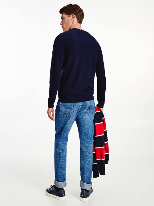 Tommy Hilfiger Luxury Wool Textured Jumper Kazak Erkek Mavi | TH908AJG