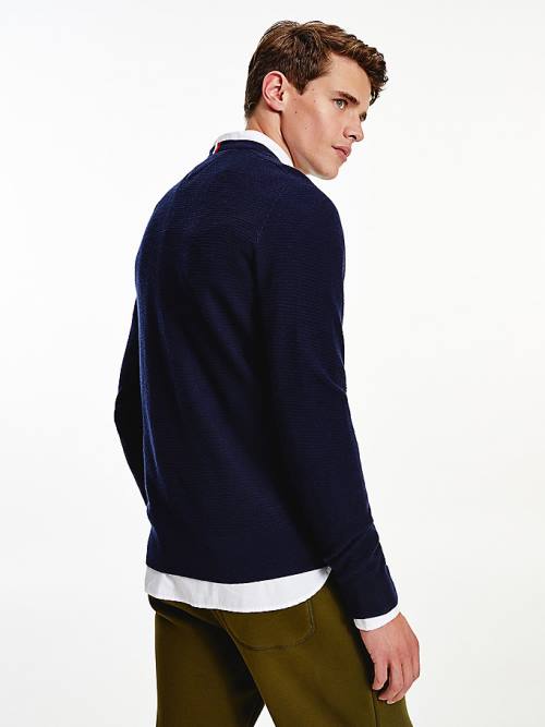 Tommy Hilfiger Luxury Wool Textured Jumper Kazak Erkek Mavi | TH908AJG