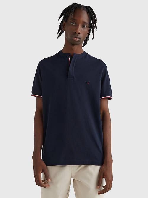 Tommy Hilfiger Mandarin Collar Slim Fit Polo Yaka Tişört Erkek Mavi | TH267OLY