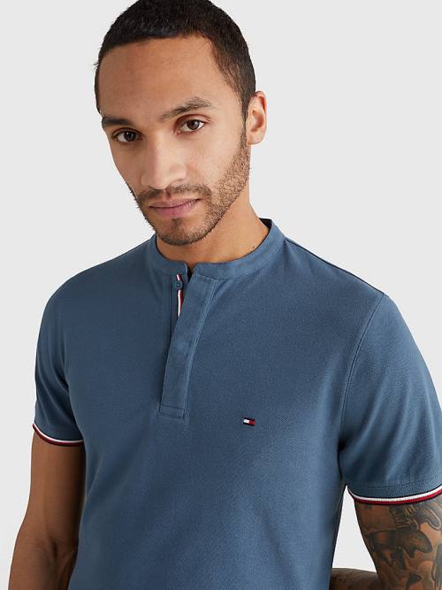 Tommy Hilfiger Mandarin Collar Slim Fit Polo Yaka Tişört Erkek Mavi | TH361NLM