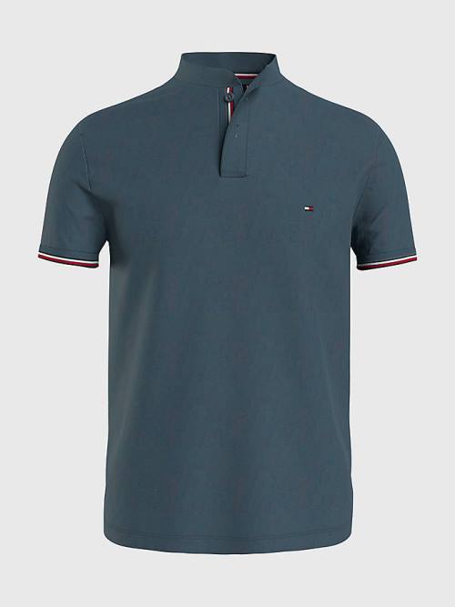 Tommy Hilfiger Mandarin Collar Slim Fit Polo Yaka Tişört Erkek Mavi | TH361NLM