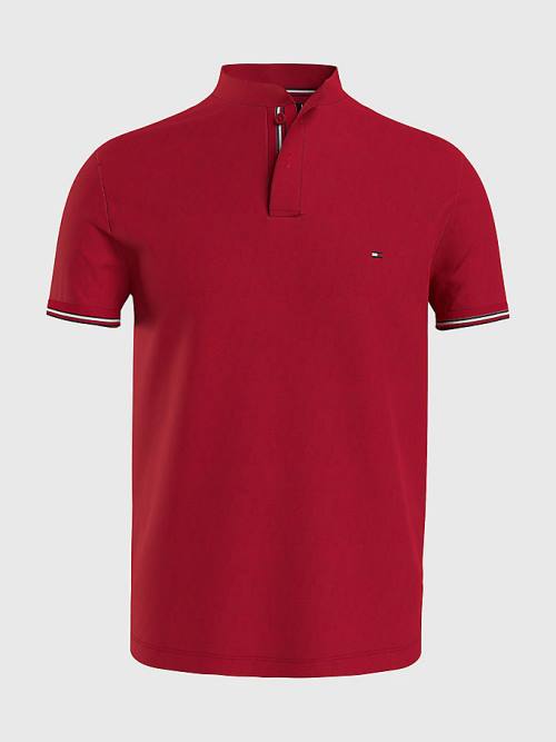 Tommy Hilfiger Mandarin Collar Slim Fit Polo Yaka Tişört Erkek Kırmızı | TH851ARS