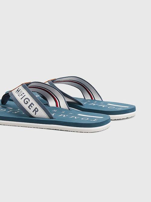 Tommy Hilfiger Maritime Logo Flip-Flops Sandalet Erkek Mavi | TH689FKE