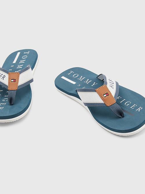 Tommy Hilfiger Maritime Logo Flip-Flops Sandalet Erkek Mavi | TH689FKE