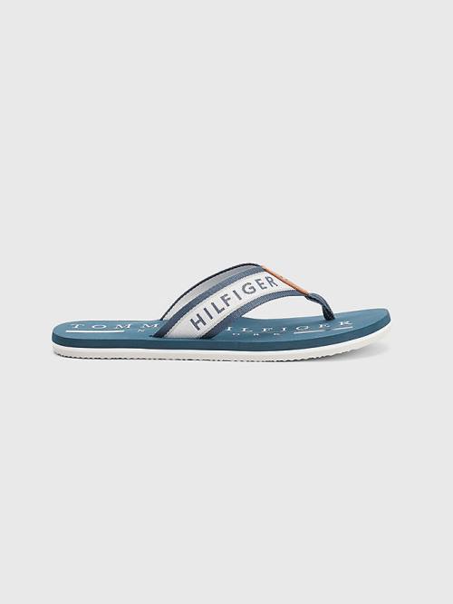 Tommy Hilfiger Maritime Logo Flip-Flops Sandalet Erkek Mavi | TH689FKE