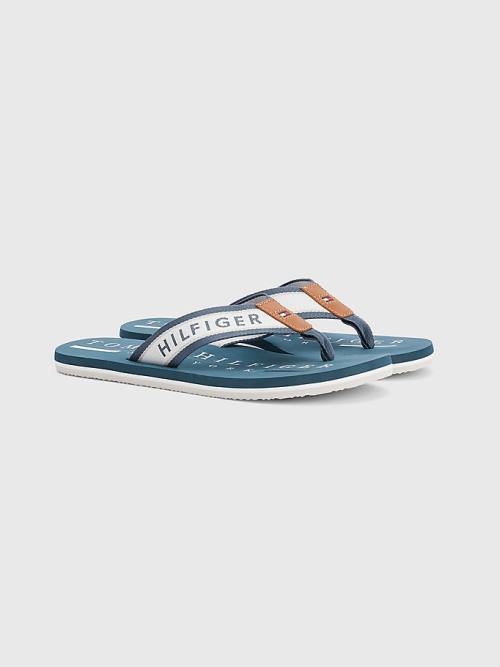 Tommy Hilfiger Maritime Logo Flip-Flops Sandalet Erkek Mavi | TH689FKE