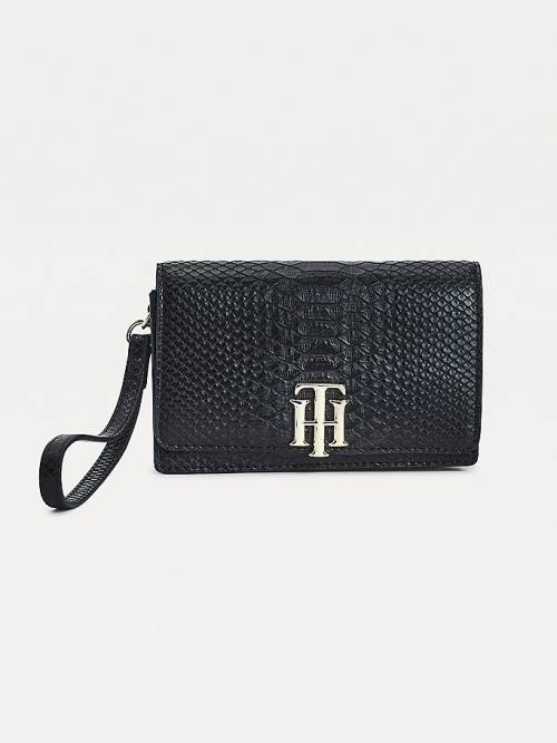 Tommy Hilfiger Medium Monogram Lock Snake Print Cüzdan Kadın Siyah | TH042EMV