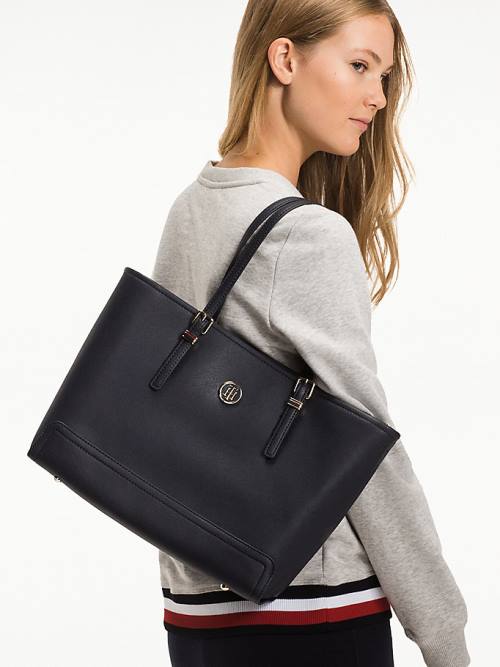 Tommy Hilfiger Medium Monogram Logo Tote Çanta Kadın Mavi | TH091HUQ