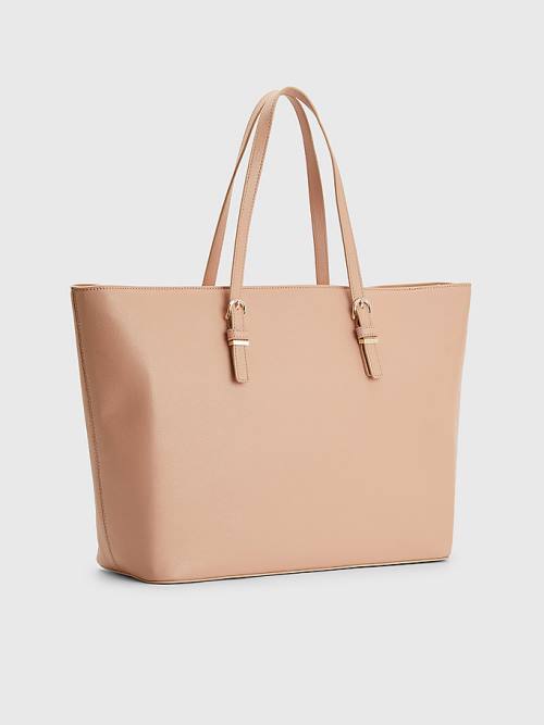 Tommy Hilfiger Medium Tote Çanta Kadın Bej Rengi | TH963XOM