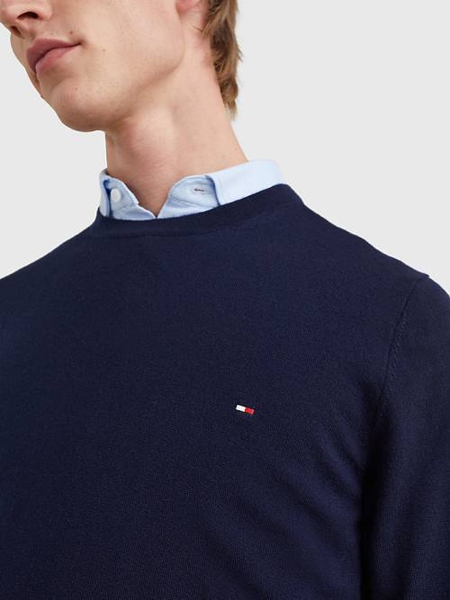 Tommy Hilfiger Merino Wool Crew Neck Jumper Kazak Erkek Mavi | TH245OGD