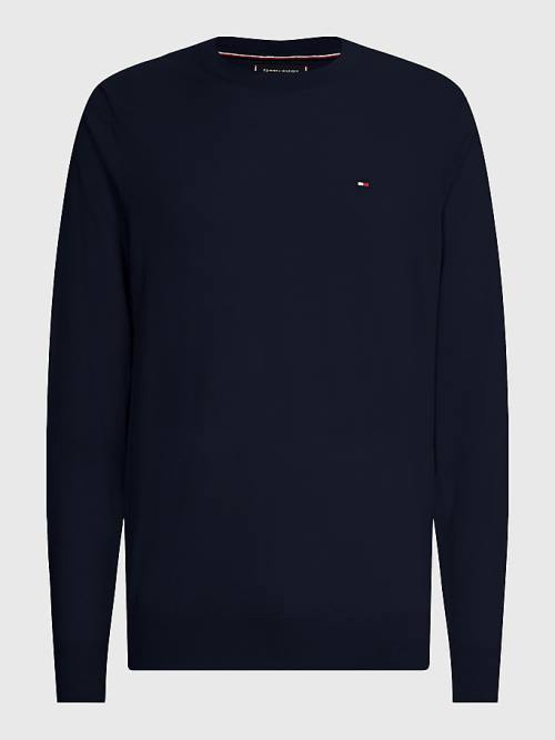 Tommy Hilfiger Merino Wool Crew Neck Jumper Kazak Erkek Mavi | TH245OGD