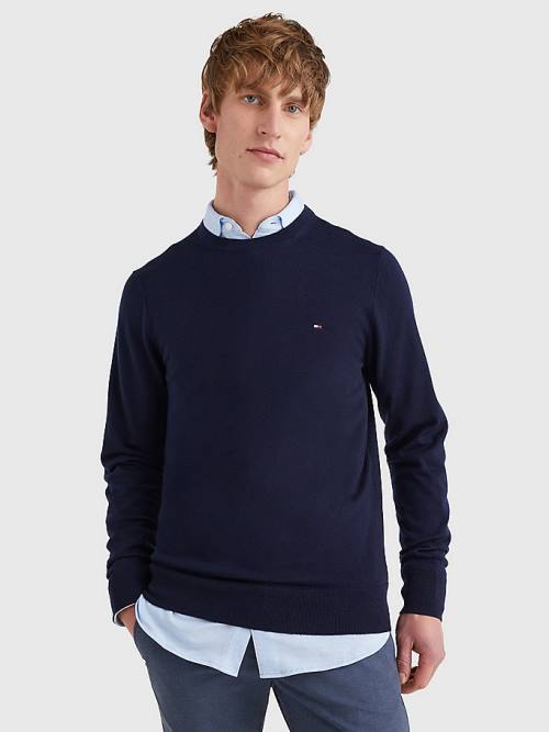 Tommy Hilfiger Merino Wool Crew Neck Jumper Kazak Erkek Mavi | TH245OGD