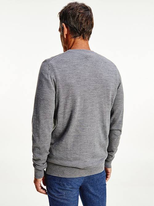 Tommy Hilfiger Merino Wool Crew Neck Jumper Kazak Erkek Gri | TH341PKV