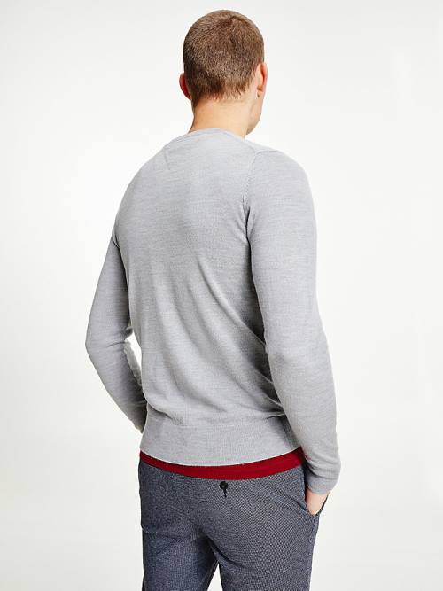 Tommy Hilfiger Merino Wool Crew Neck Jumper Kazak Erkek Gri | TH415AHS