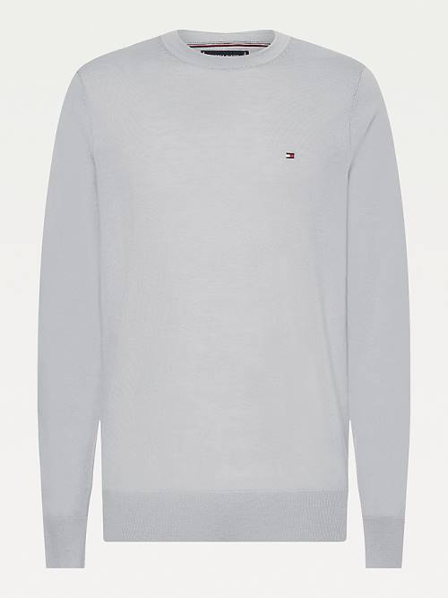 Tommy Hilfiger Merino Wool Crew Neck Jumper Kazak Erkek Gri | TH415AHS