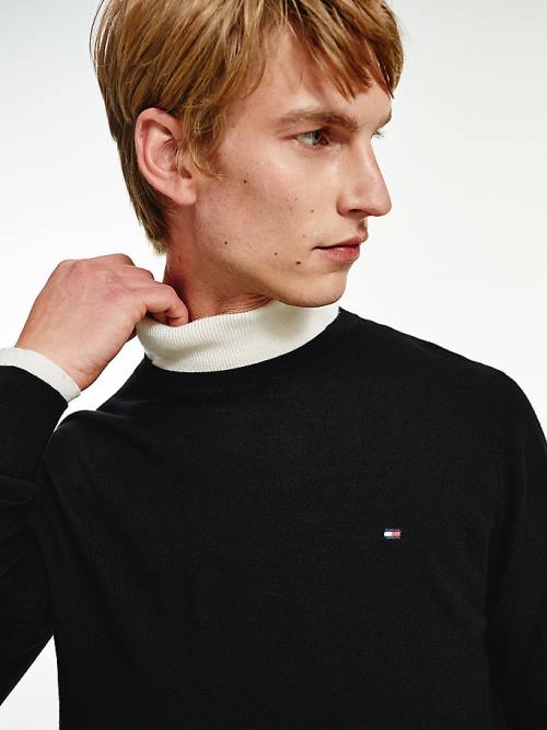 Tommy Hilfiger Merino Wool Crew Neck Jumper Kazak Erkek Siyah | TH476IBQ