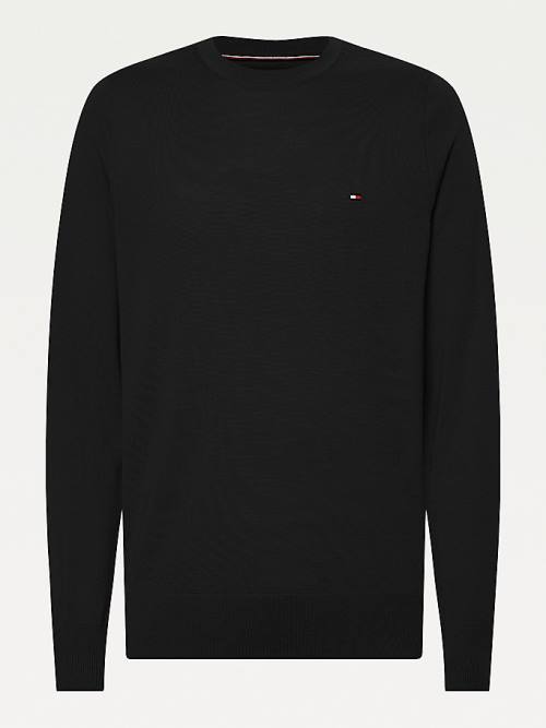 Tommy Hilfiger Merino Wool Crew Neck Jumper Kazak Erkek Siyah | TH476IBQ