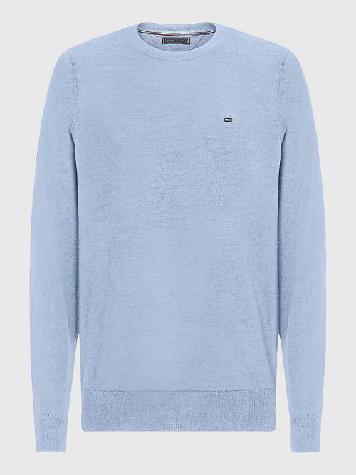 Tommy Hilfiger Merino Wool Crew Neck Jumper Kazak Erkek Mavi | TH601SQT