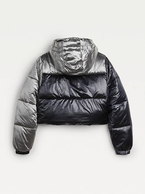 Tommy Hilfiger Metallic Colour-Blocked Down Puffer Ceket Kadın Gri | TH653ZBD