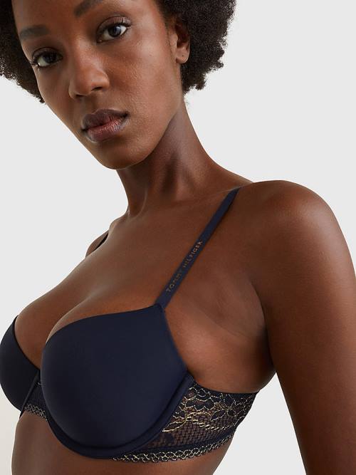 Tommy Hilfiger Metallic Dantel Balconette Bra İç Giyim Kadın Mavi | TH834XYF