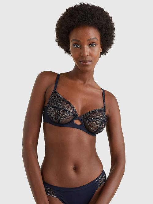 Tommy Hilfiger Metallic Dantel Underwired Bra İç Giyim Kadın Mavi | TH273TDG