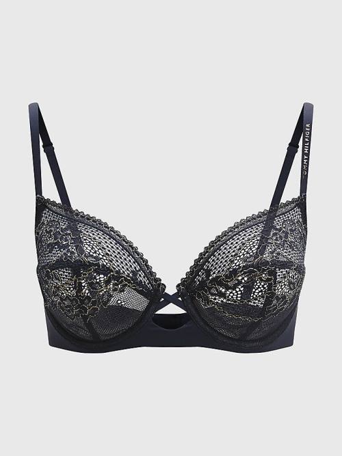 Tommy Hilfiger Metallic Dantel Underwired Bra İç Giyim Kadın Mavi | TH273TDG