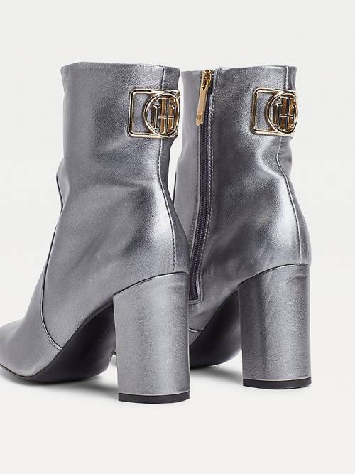 Tommy Hilfiger Metallic Deri High Heel Bot Kadın Gri | TH603RIF