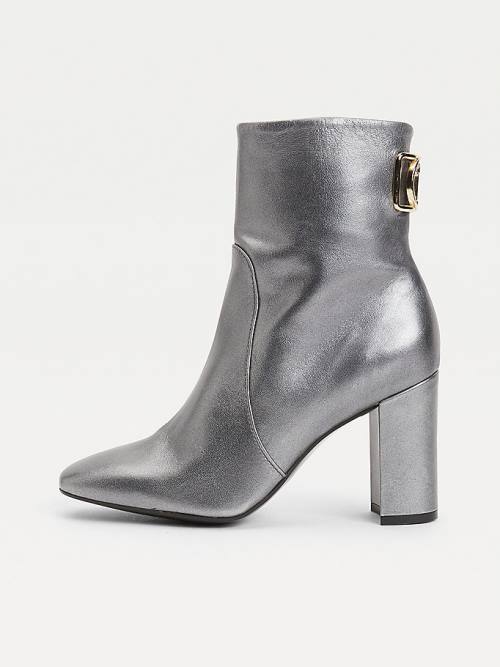 Tommy Hilfiger Metallic Deri High Heel Bot Kadın Gri | TH603RIF