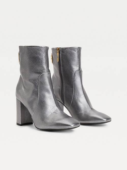 Tommy Hilfiger Metallic Deri High Heel Bot Kadın Gri | TH603RIF