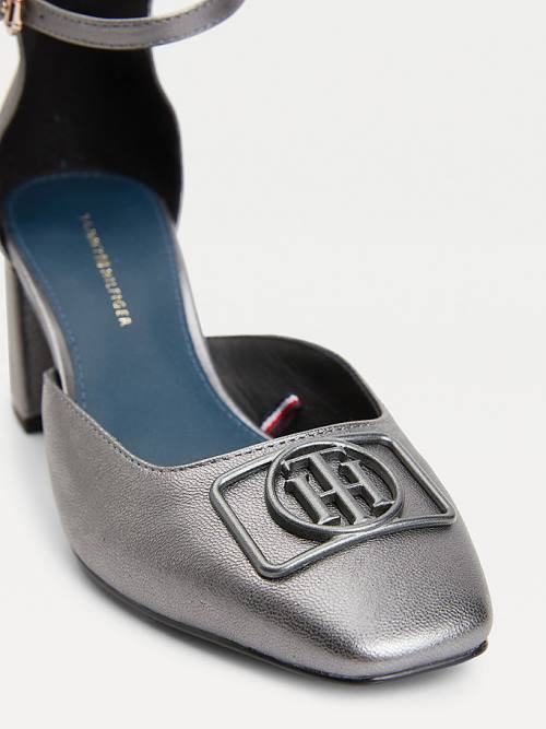 Tommy Hilfiger Metallic Deri Square Burunlu Pumps Topuklu Ayakkabı Kadın Gri | TH495QGM