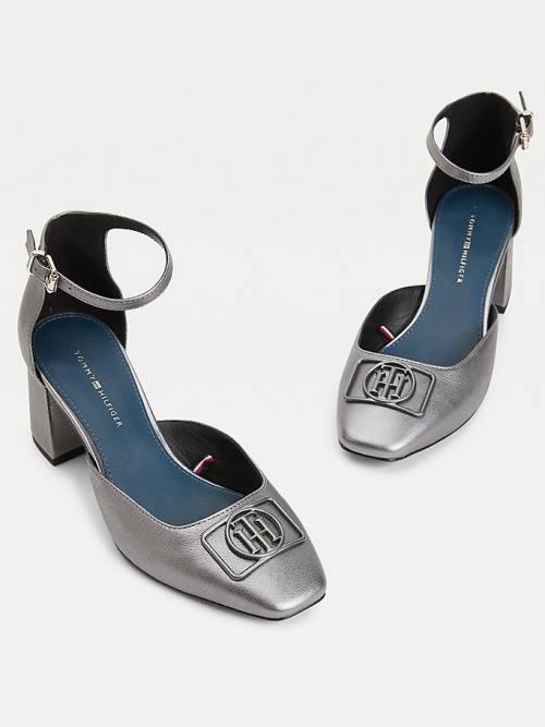 Tommy Hilfiger Metallic Deri Square Burunlu Pumps Topuklu Ayakkabı Kadın Gri | TH495QGM