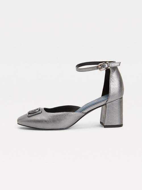 Tommy Hilfiger Metallic Deri Square Burunlu Pumps Topuklu Ayakkabı Kadın Gri | TH495QGM