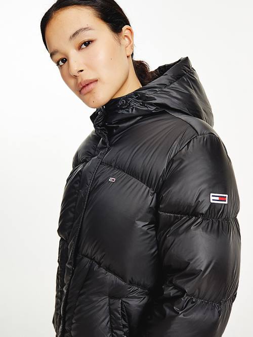 Tommy Hilfiger Metallic Down Puffer Ceket Kadın Siyah | TH730MWX