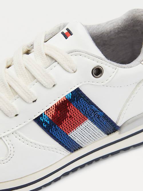 Tommy Hilfiger Metallic Flag Dantel-Up Spor Ayakkabı Kiz Çocuk Beyaz | TH218UZH